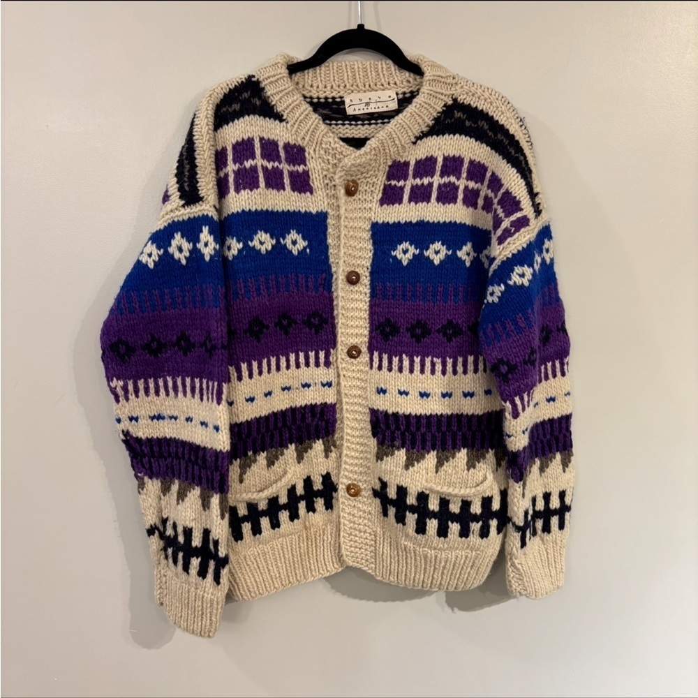 Vintage Nuevo Americana wool knit cardigan button front - Picture 3 of 13